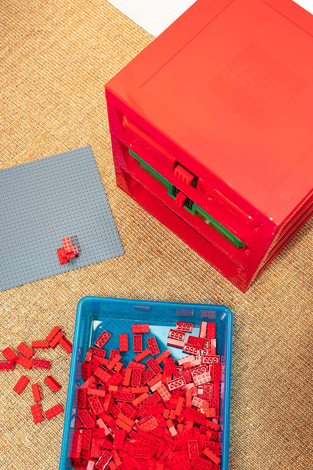 Lego 3-Drawer Storage Rack System, 13-2/3 x 12-3/4 x 15 Inches, Red