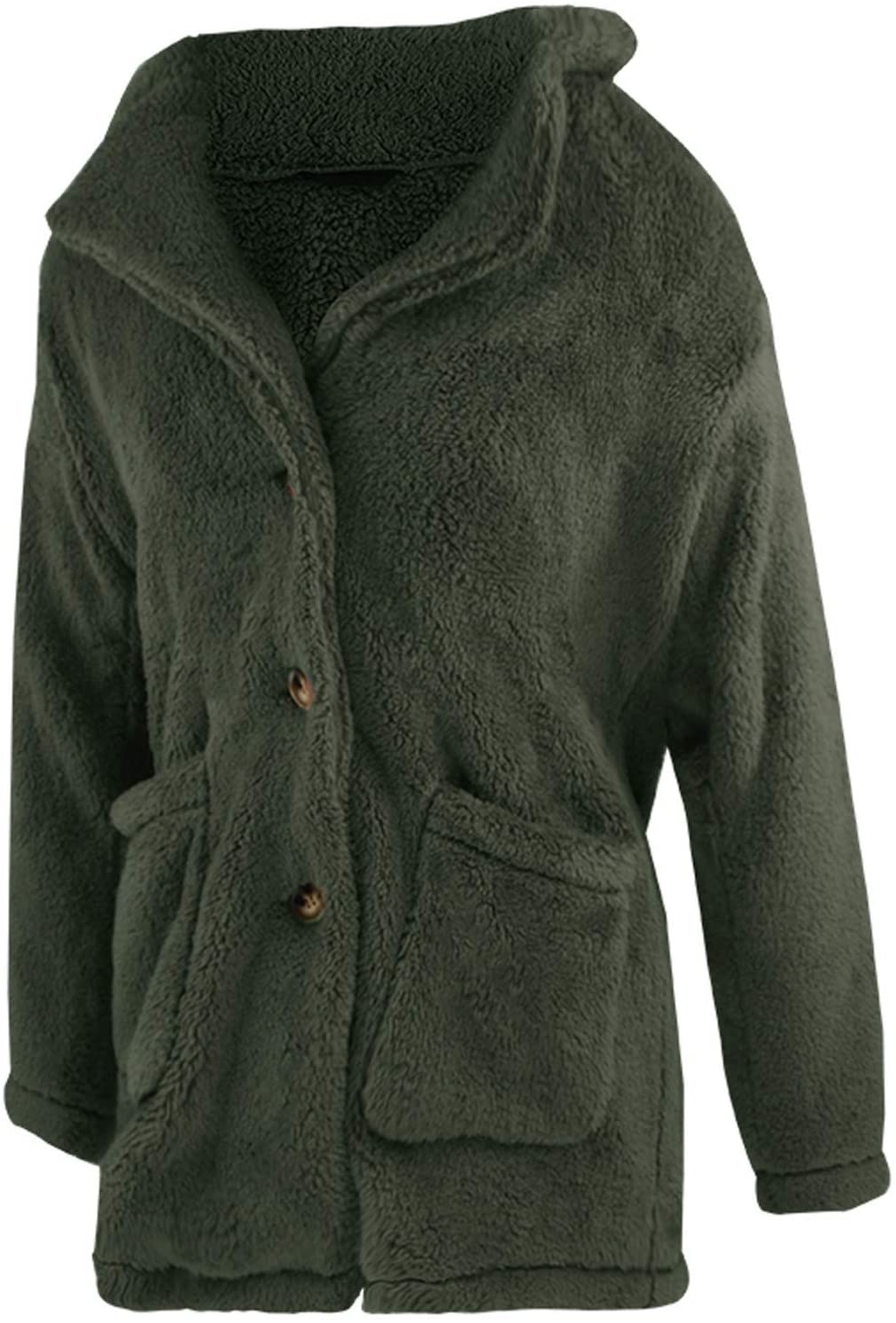 Dosoop Women Solid Color Fleece Long Sleeve Sweatshirt Fleece Pullover Outwear Cardigan Button Keep