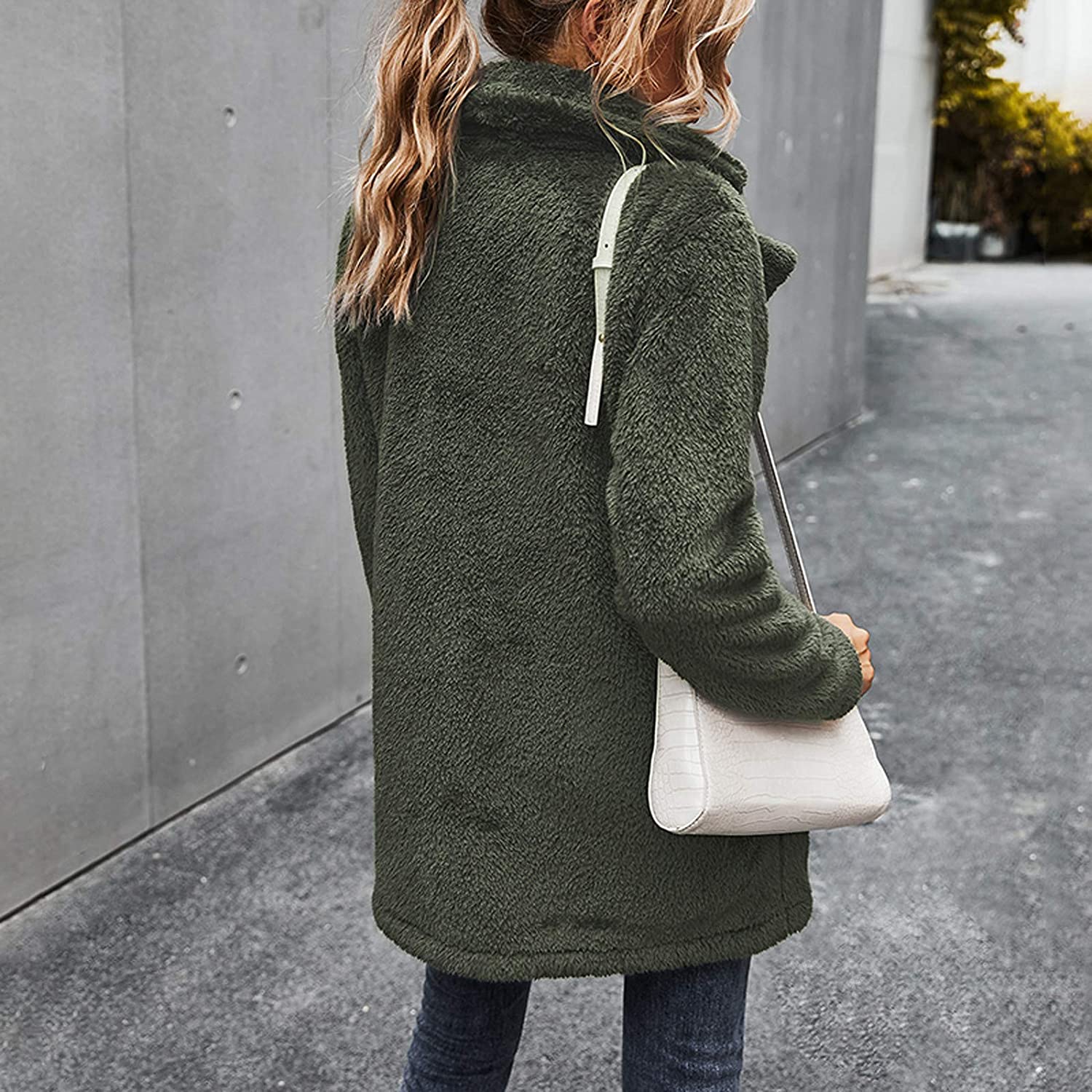 Dosoop Women Solid Color Fleece Long Sleeve Sweatshirt Fleece Pullover Outwear Cardigan Button Keep