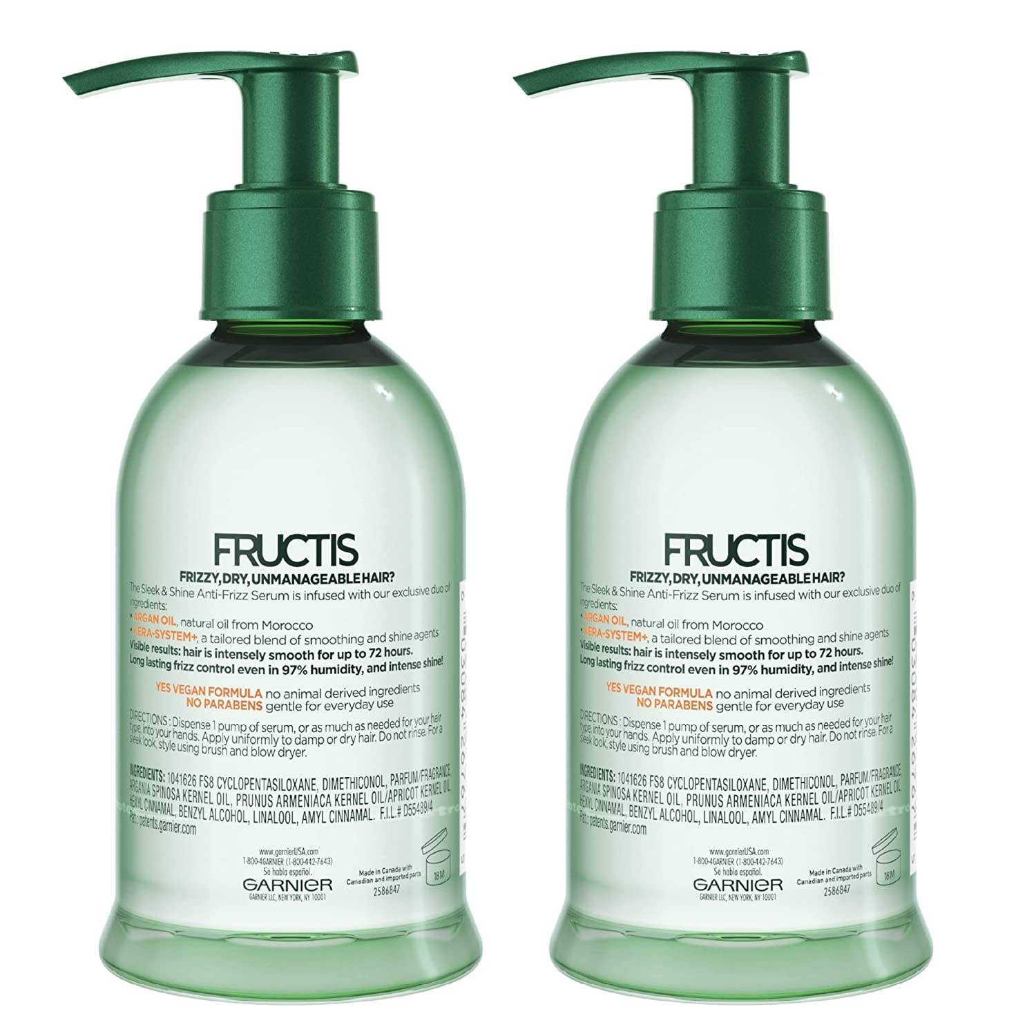 Garnier Fructis Sleek and Shine Anti-Frizz Serum for Frizzy, Dry, Unmanageable Hair, 5.1 Ounce (2 Co