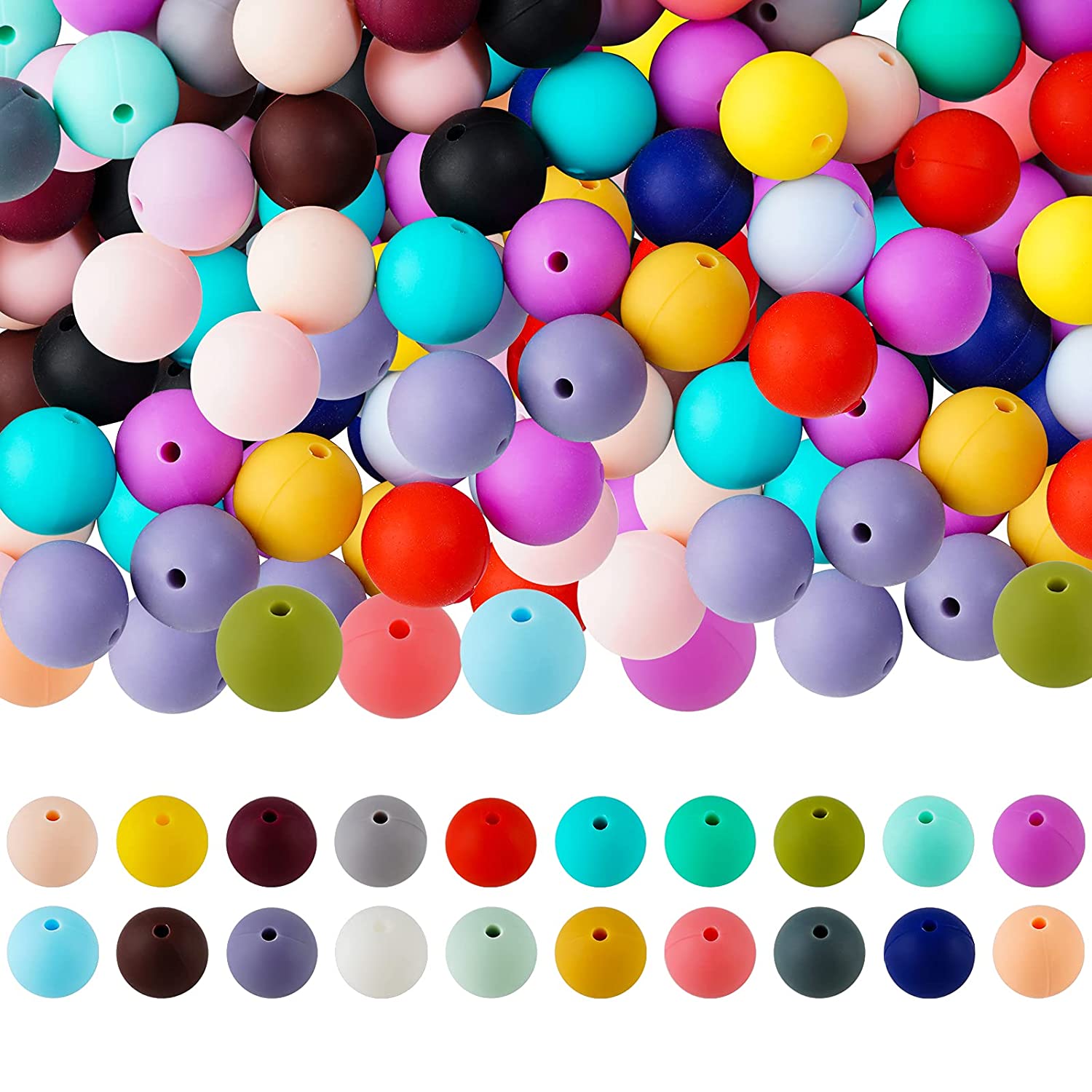 260 Pieces Silicone Beads,12 mm DIY Necklace Bracelet Jewelry Silicone Kit Round Loose Baby Chewing