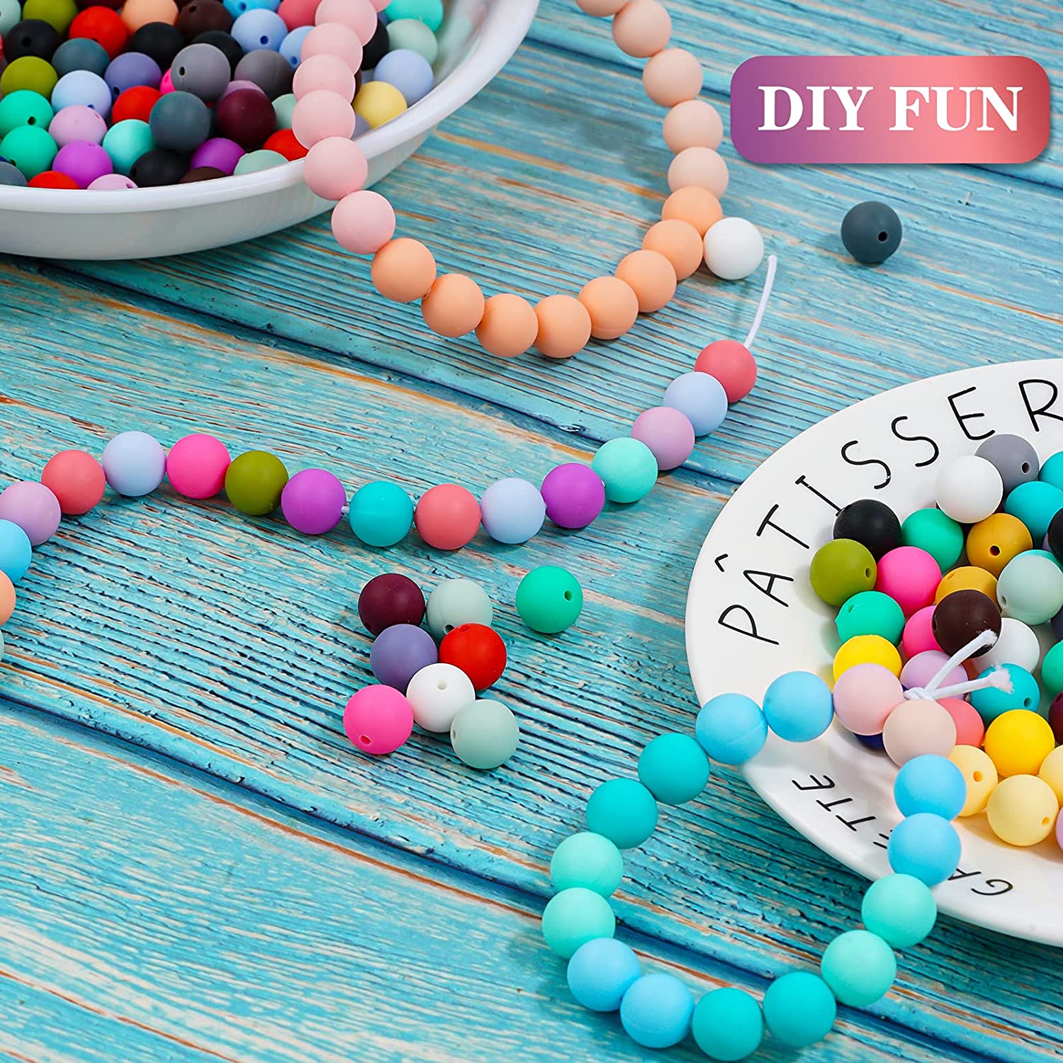 260 Pieces Silicone Beads,12 mm DIY Necklace Bracelet Jewelry Silicone Kit Round Loose Baby Chewing