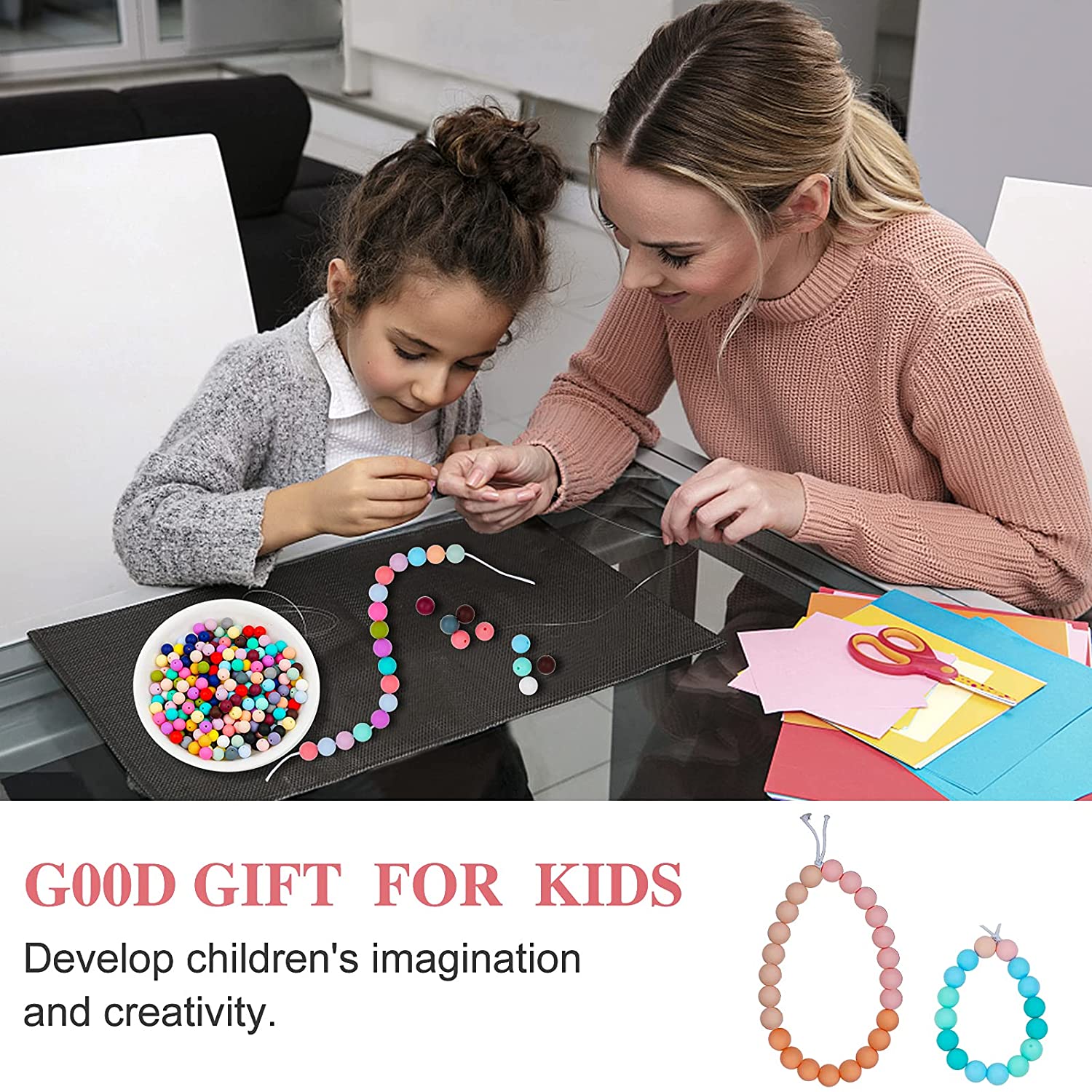 260 Pieces Silicone Beads,12 mm DIY Necklace Bracelet Jewelry Silicone Kit Round Loose Baby Chewing