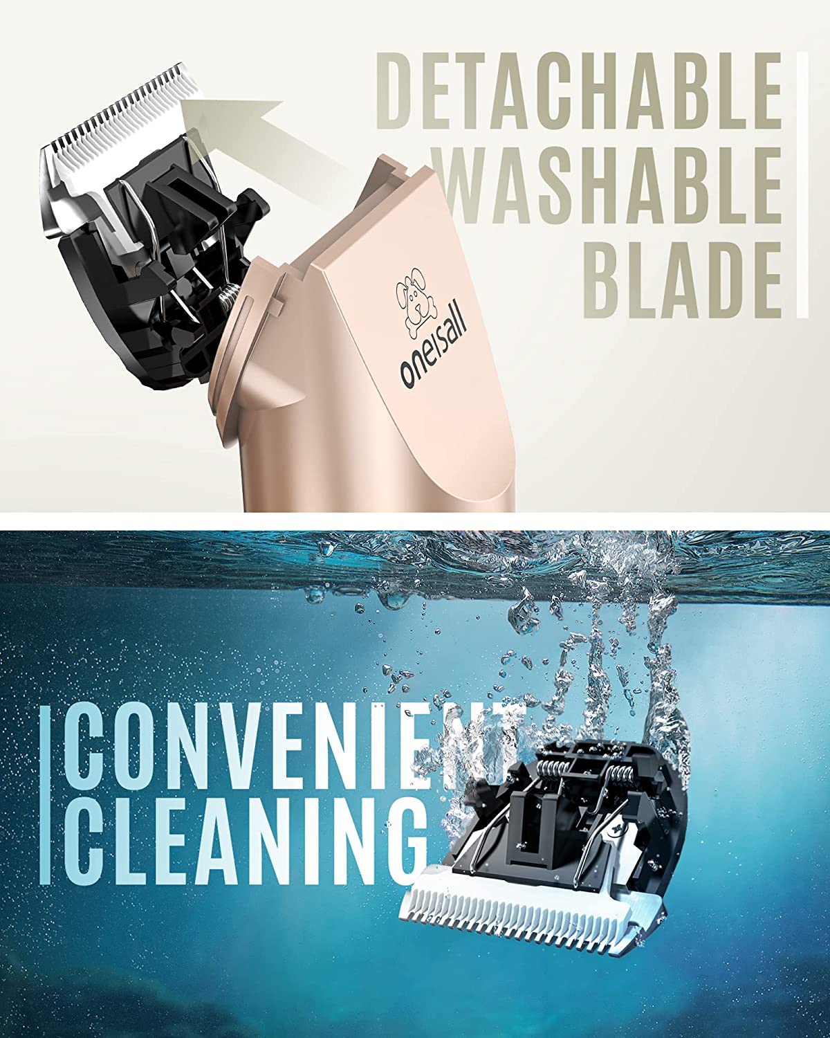 oneisall Dog Shaver Clippers Low Noise Rechargeable Cordless Electric Quiet Hair Clippers Set for Do