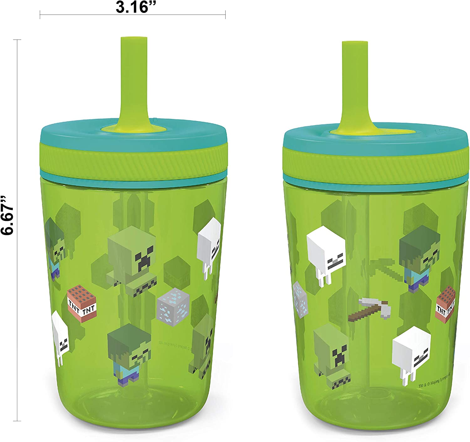 Zak Designs Minecraft Kelso Tumbler 2pc Set, Leak-Proof Screw-On Lid with Straw Made of Durable Plas