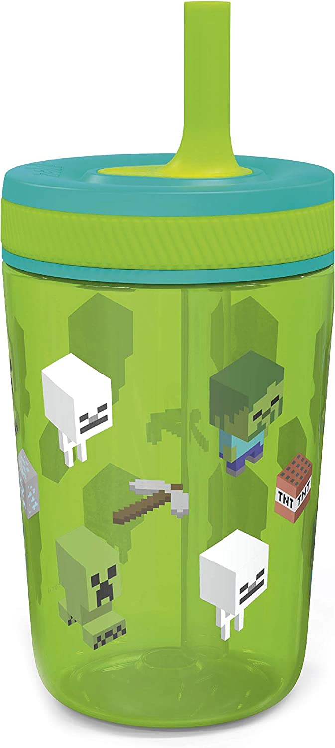 Zak Designs Minecraft Kelso Tumbler 2pc Set, Leak-Proof Screw-On Lid with Straw Made of Durable Plas