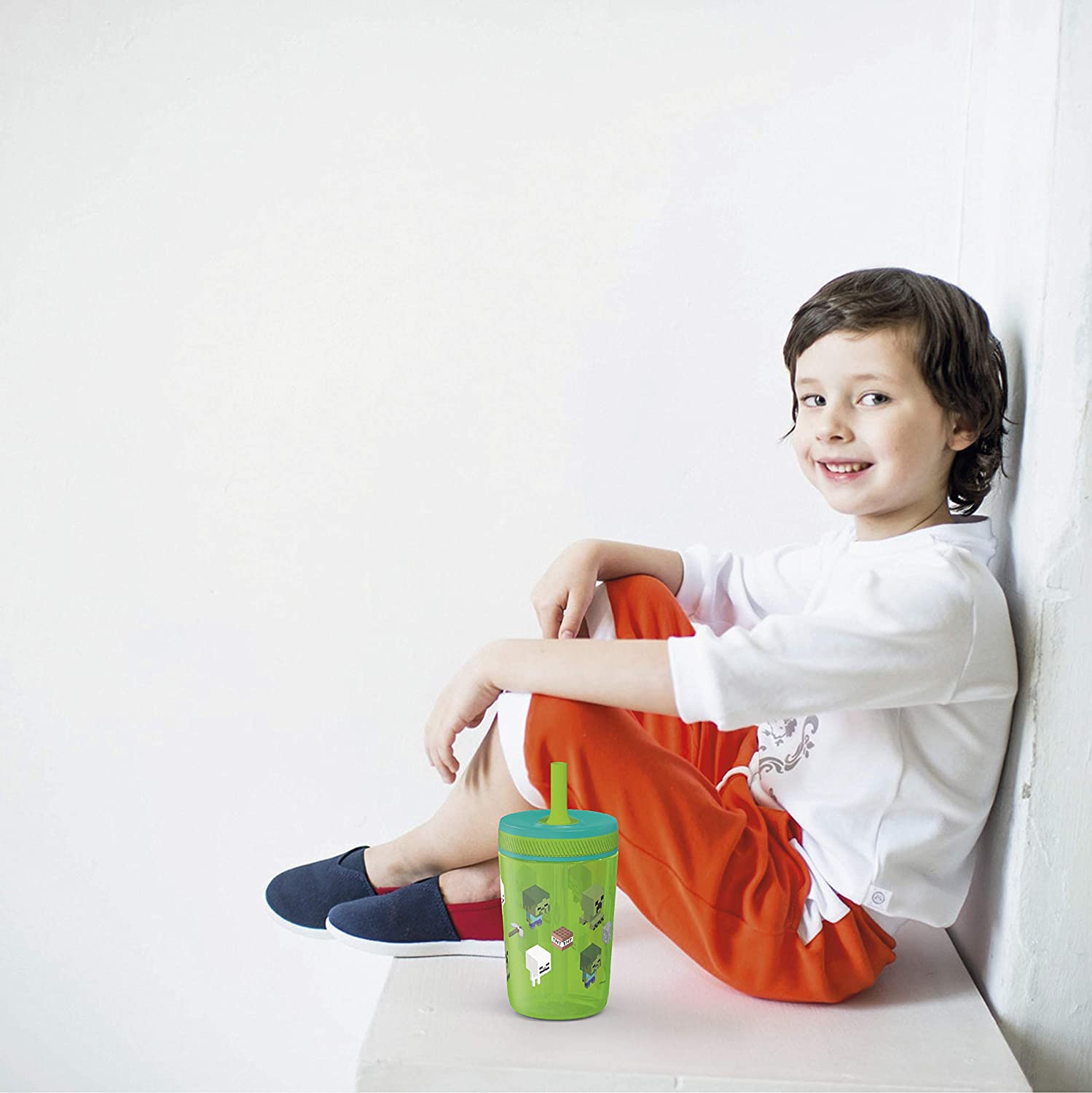 Zak Designs Minecraft Kelso Tumbler 2pc Set, Leak-Proof Screw-On Lid with Straw Made of Durable Plas
