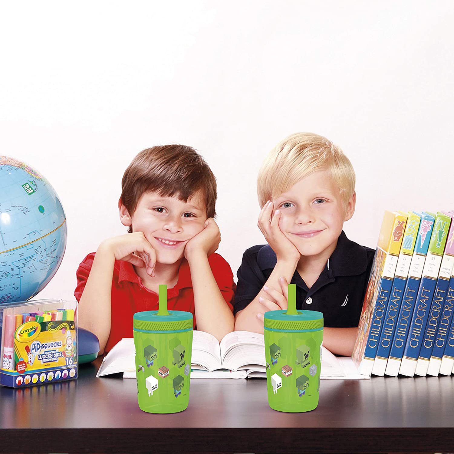 Zak Designs Minecraft Kelso Tumbler 2pc Set, Leak-Proof Screw-On Lid with Straw Made of Durable Plas