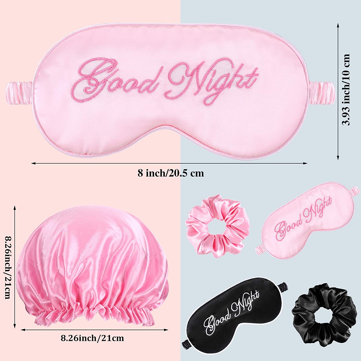6 Pieces Silk Sleep Mask Set 2 Cute Funny Soft Silk Eye Shade Covers, 2 Silk Lined Sleep Cap Frizzy 