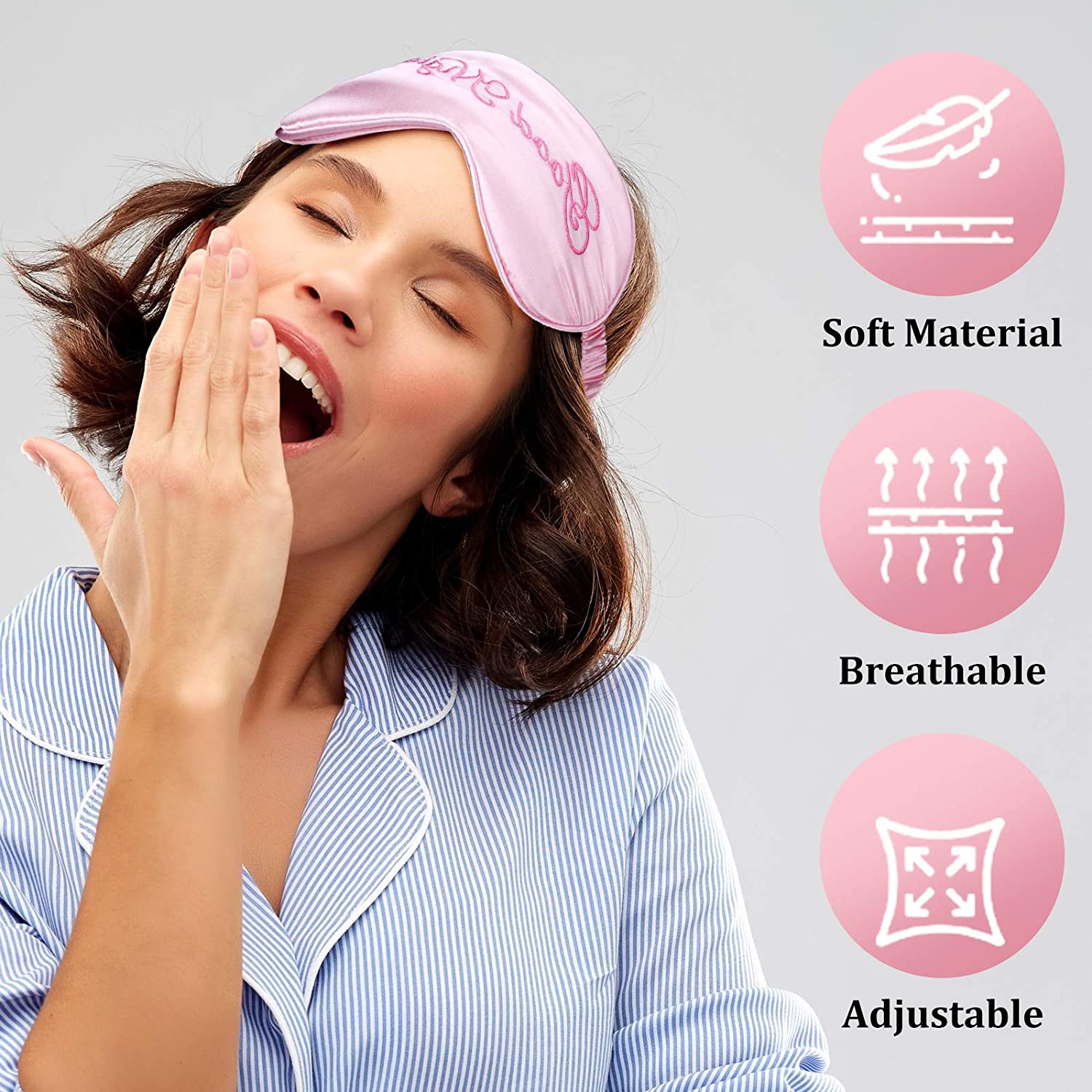 6 Pieces Silk Sleep Mask Set 2 Cute Funny Soft Silk Eye Shade Covers, 2 Silk Lined Sleep Cap Frizzy 