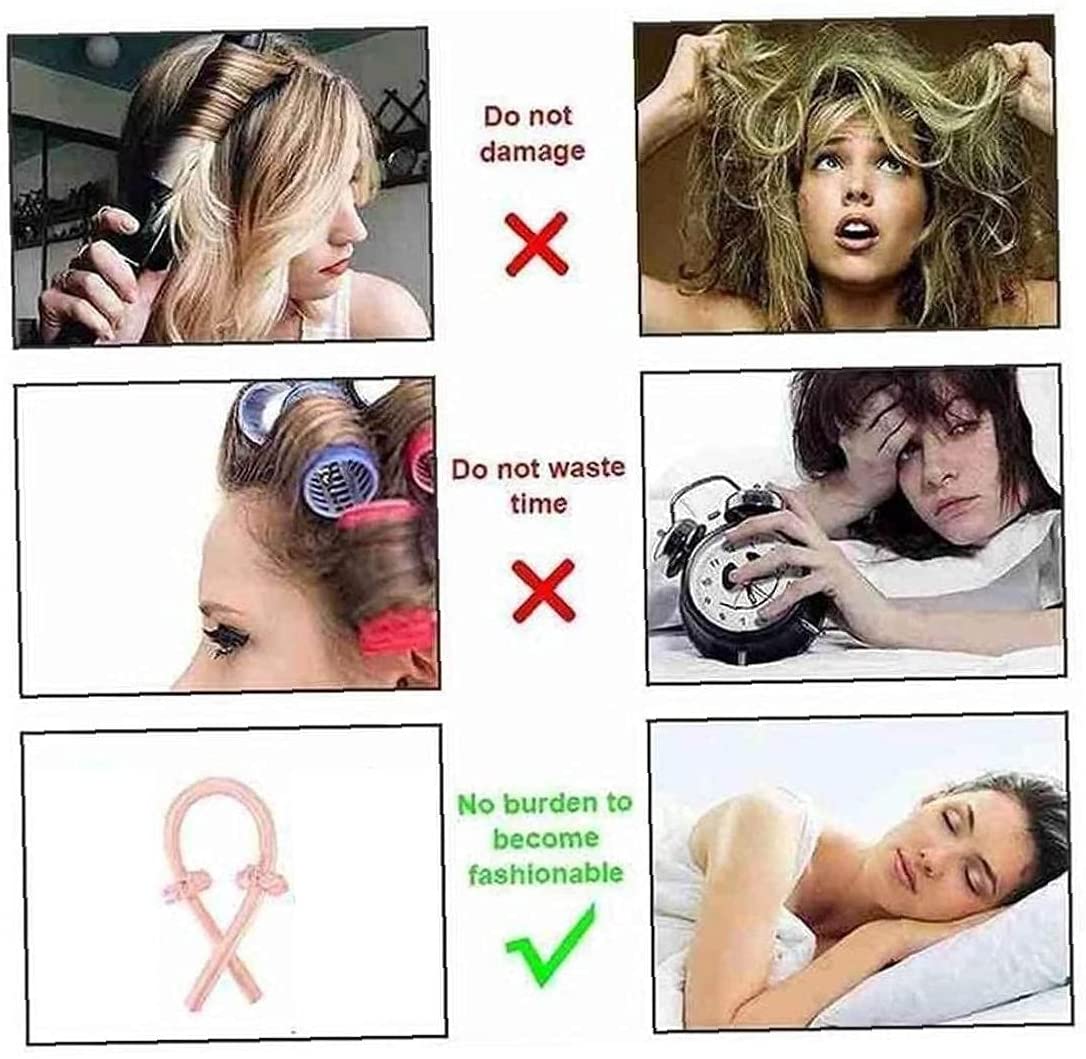 TOSSPER 4pcs Heatless Curling Rod No Heat Wand Headband Curling Silk Ribbon Wavy Hair Styling Tool (