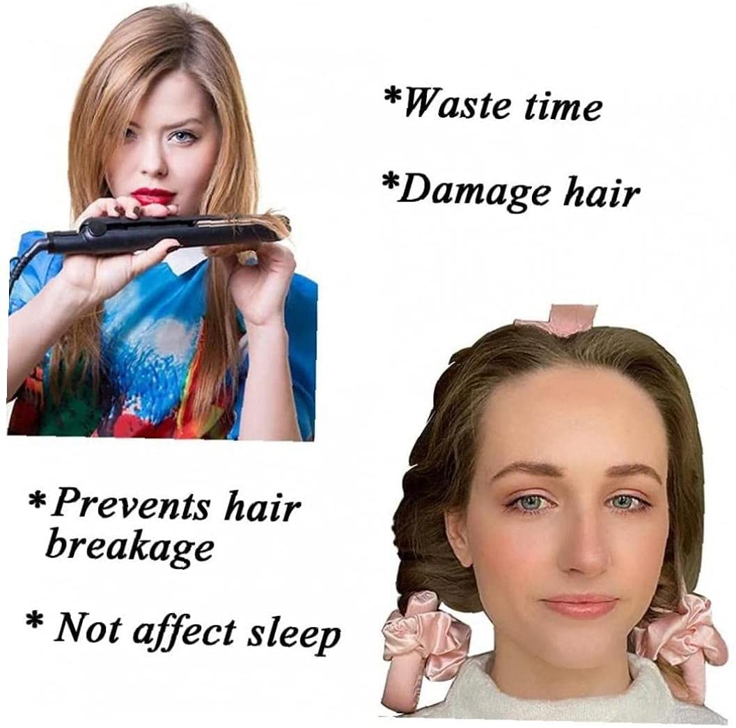 TOSSPER 4pcs Heatless Curling Rod No Heat Wand Headband Curling Silk Ribbon Wavy Hair Styling Tool (