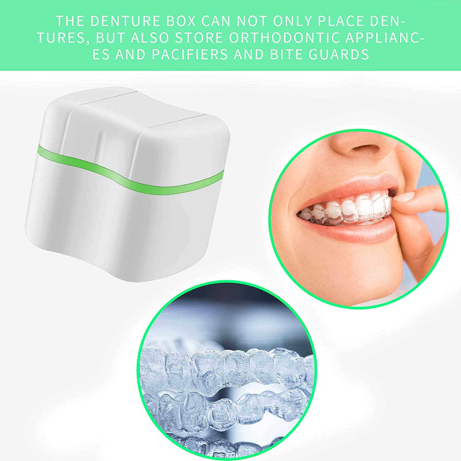 2 Denture Bath Cases Denture Cups with 2 Denture Cleaner Brushes Denture Container with Basket Dentu