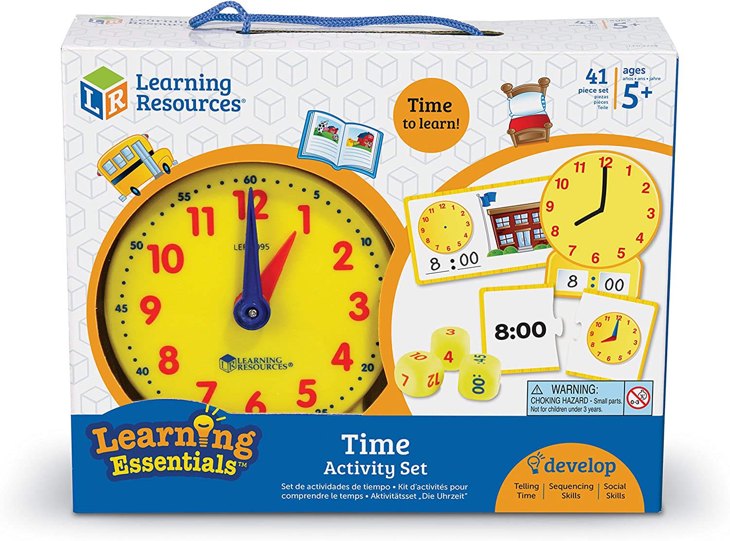 Learning Resources Time Activity Set, Homeschool, Analog Clock, Tactile Learning, 41 Pieces, Ages 5+