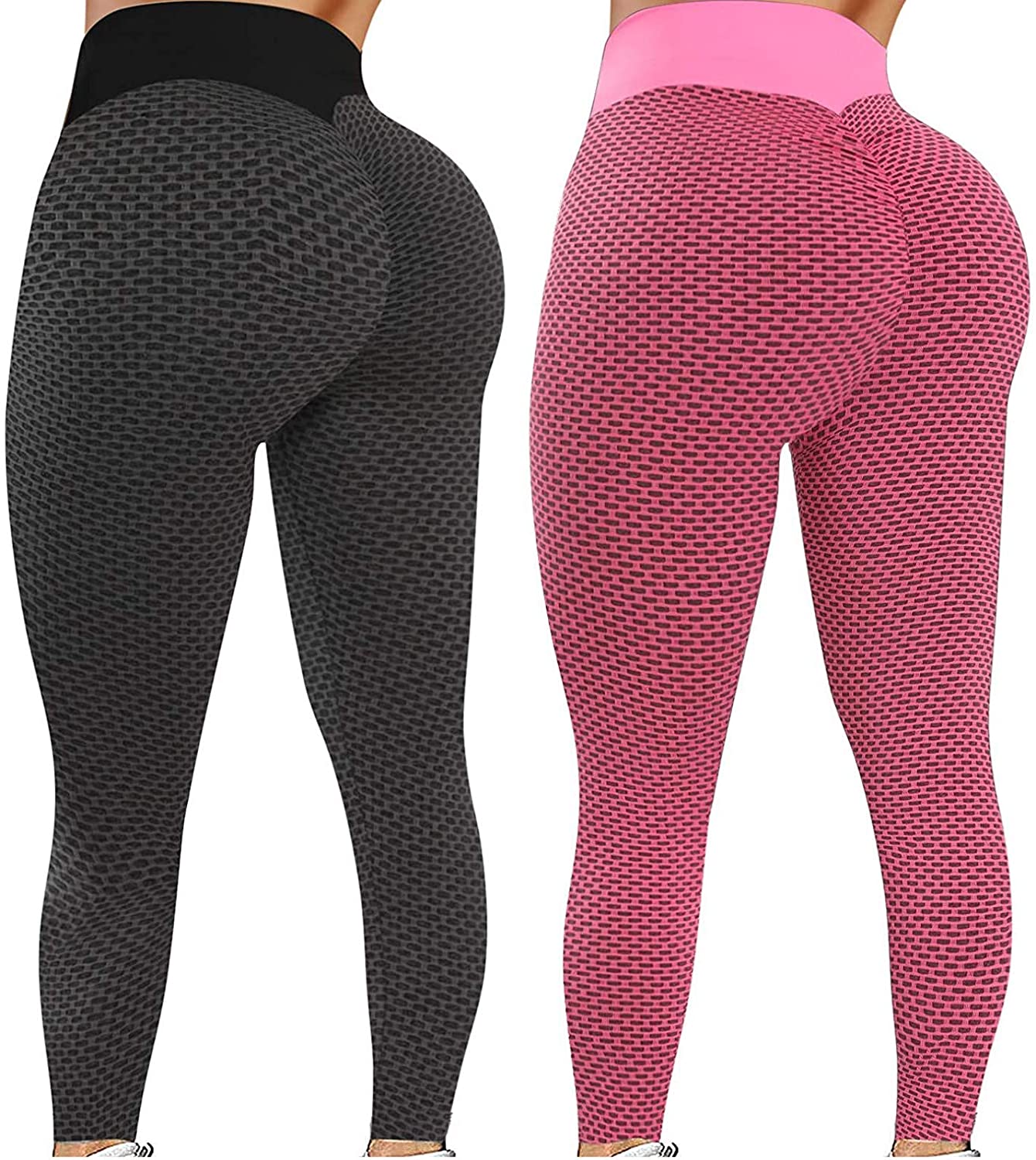 Dosoop 2Pcs High Waist Workout Stretchy Tummy Control Yoga Pants Bubble Hip Butt Lifting Legging Tex