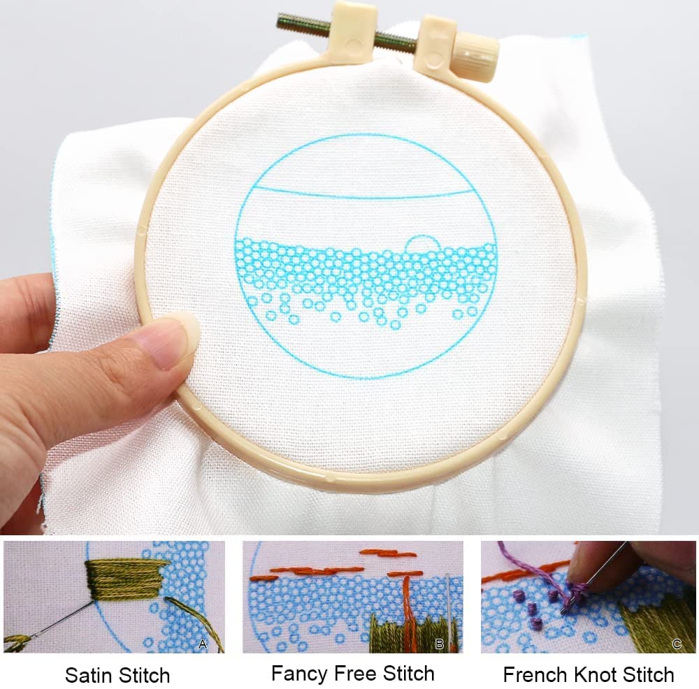 DIY Embroidery Mirror Set,Sea of Flowers Needlework Handmade Craft Makeup Mirror Embroidery Hoop Col