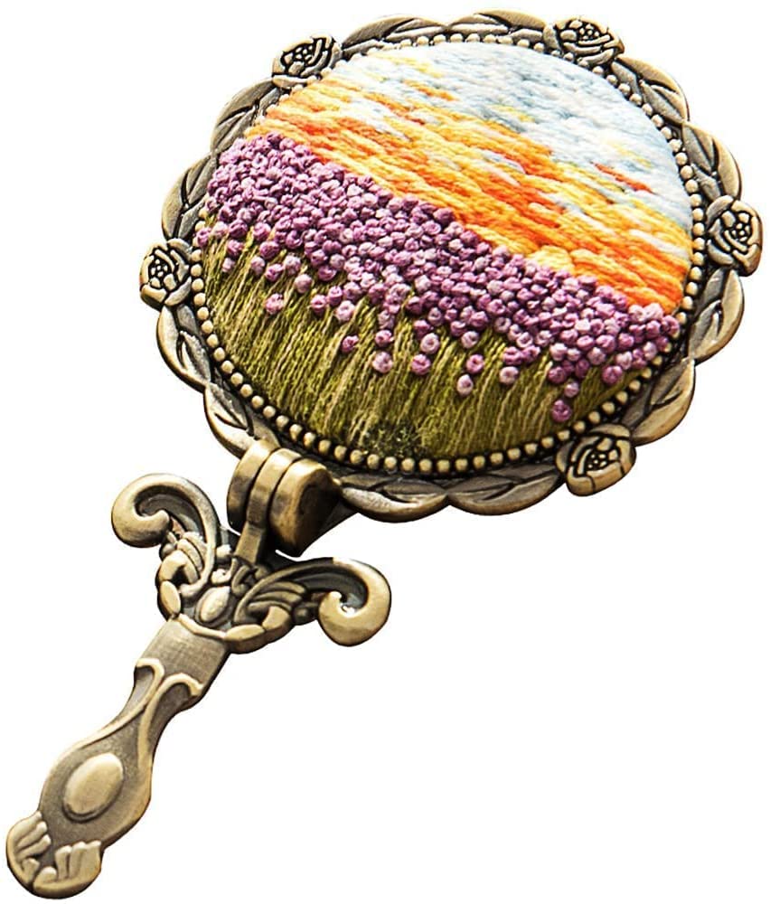 DIY Embroidery Mirror Set,Sea of Flowers Needlework Handmade Craft Makeup Mirror Embroidery Hoop Col