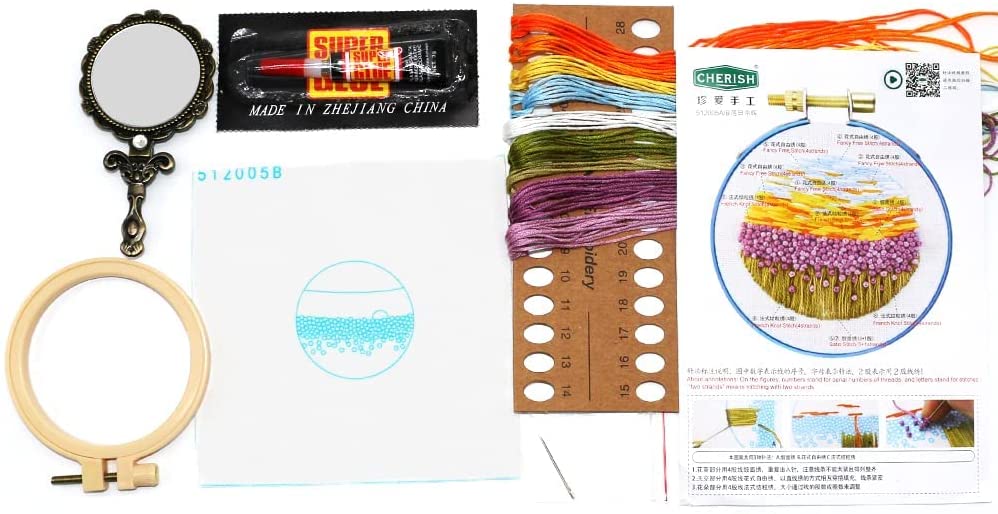 DIY Embroidery Mirror Set,Sea of Flowers Needlework Handmade Craft Makeup Mirror Embroidery Hoop Col