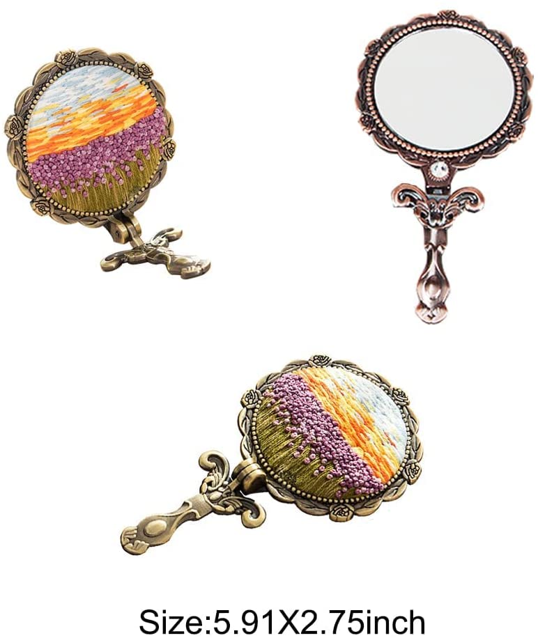 DIY Embroidery Mirror Set,Sea of Flowers Needlework Handmade Craft Makeup Mirror Embroidery Hoop Col