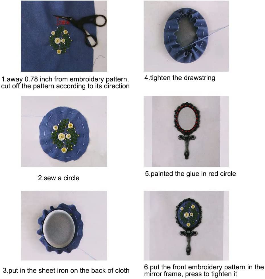DIY Embroidery Mirror Set,Sea of Flowers Needlework Handmade Craft Makeup Mirror Embroidery Hoop Col