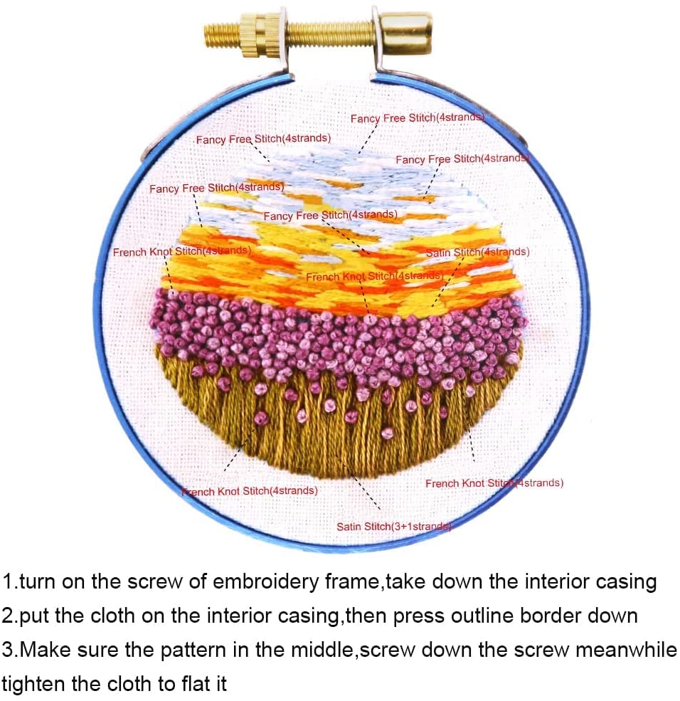 DIY Embroidery Mirror Set,Sea of Flowers Needlework Handmade Craft Makeup Mirror Embroidery Hoop Col