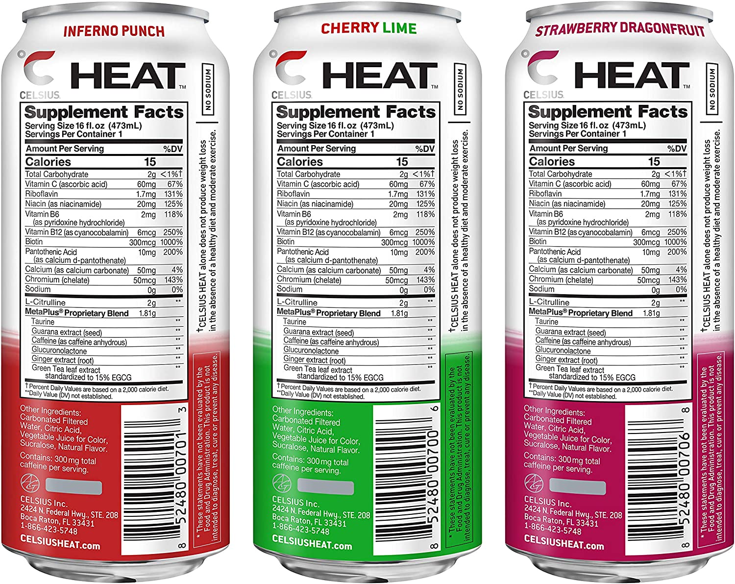 CELSIUS HEAT Performance Energy Drink 3-Flavor Variety Pack #3, ZERO Sugar, 16oz. Can, 12 Pack