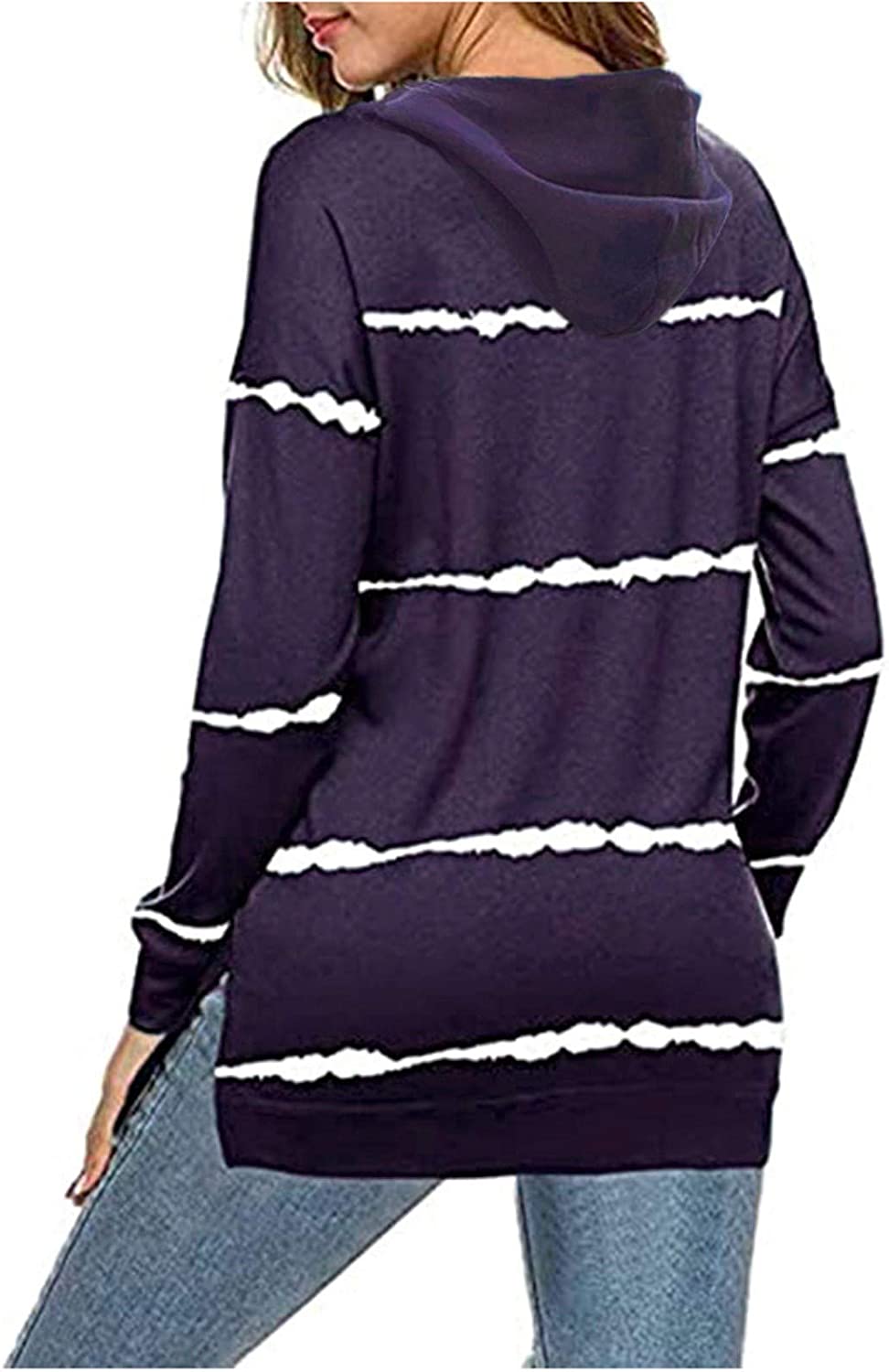 Dosoop Womens Casual Crewneck Tie Dye Sweatshirt Striped Printed Loose Tee Shirts Long Sleeve Pullov