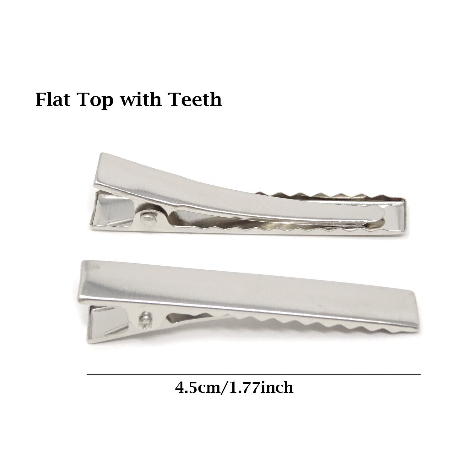 Honbay 50PCS Silver Tone Single Prong Metal Alligator Hair Clip Flat Top with Teeth for Arts & Craft
