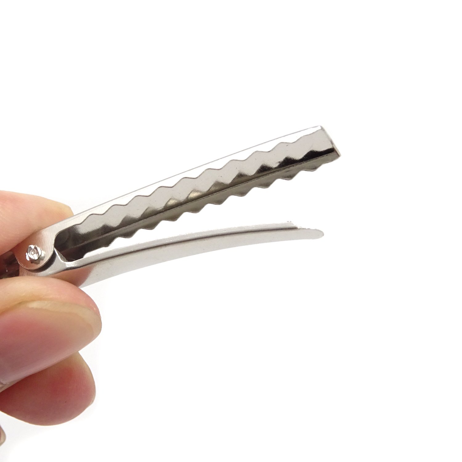 Honbay 50PCS Silver Tone Single Prong Metal Alligator Hair Clip Flat Top with Teeth for Arts & Craft