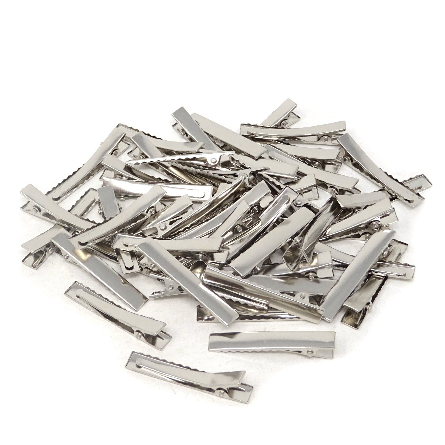 Honbay 50PCS Silver Tone Single Prong Metal Alligator Hair Clip Flat Top with Teeth for Arts & Craft