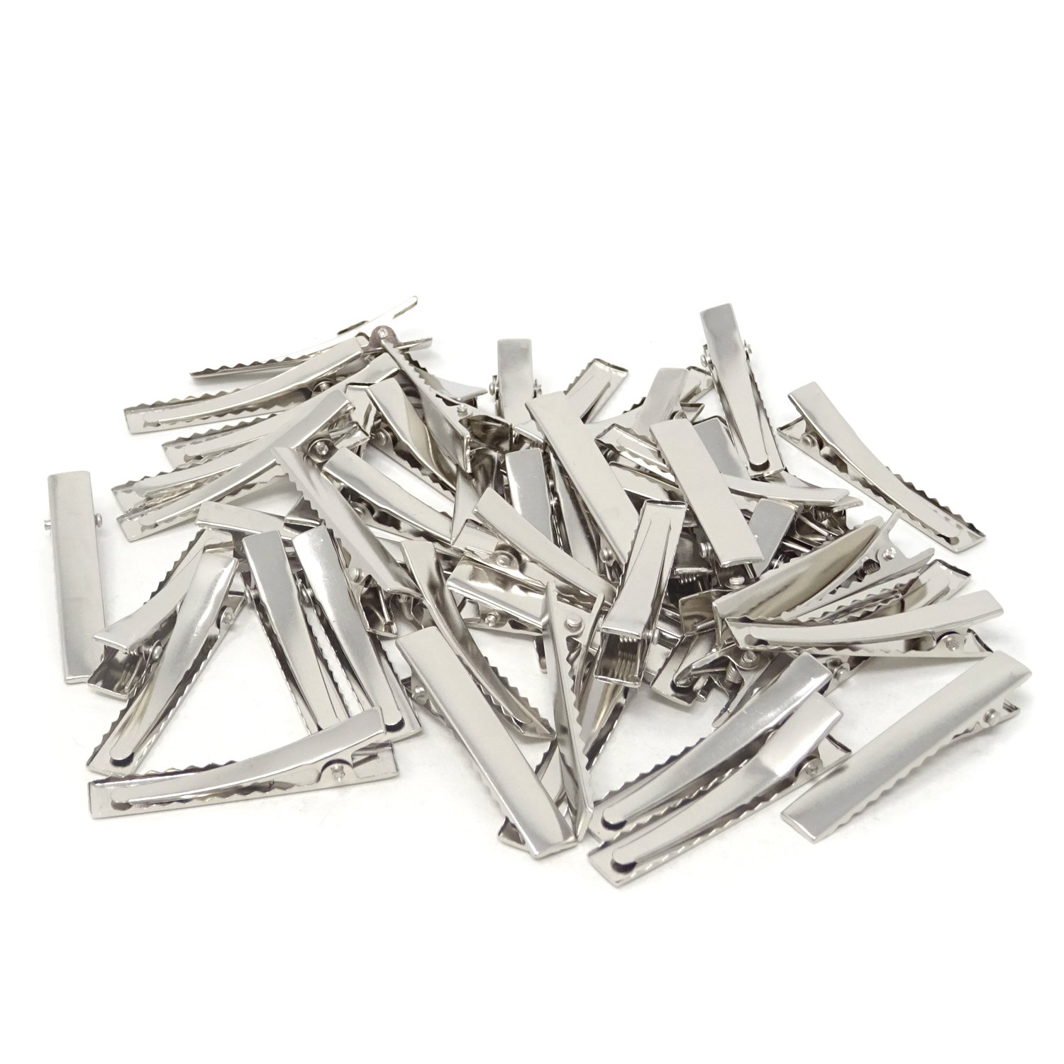 Honbay 50PCS Silver Tone Single Prong Metal Alligator Hair Clip Flat Top with Teeth for Arts & Craft