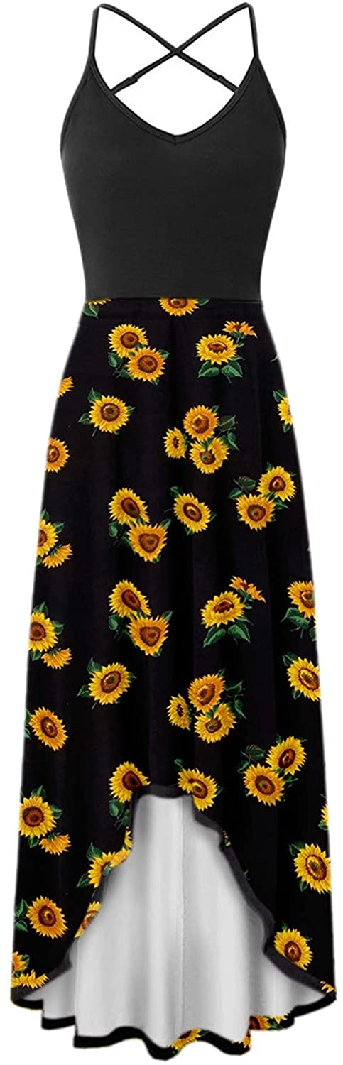 WYTong Women Sexy V-Neck Elegant Party Dress Irregular Hem Prints Long Party Dress Spaghetti Strap D