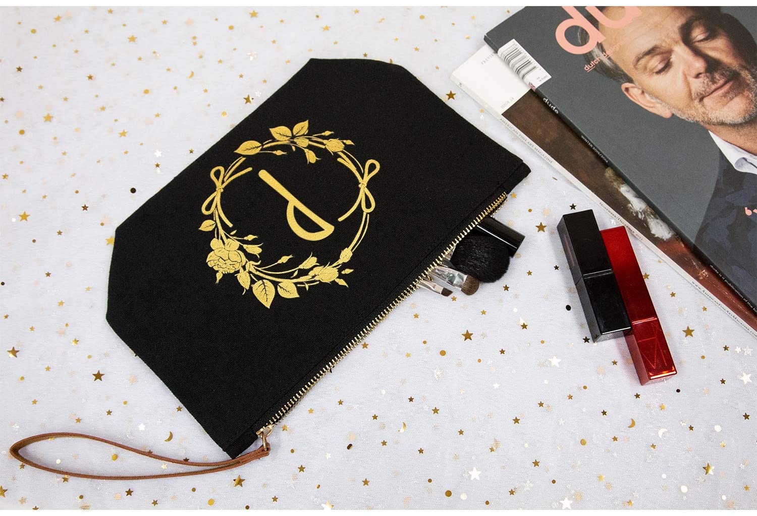 ElegantPark Monogrammed Gifts for Women Personalized Makeup Bag Monogram L Initial Makeup Bag for We