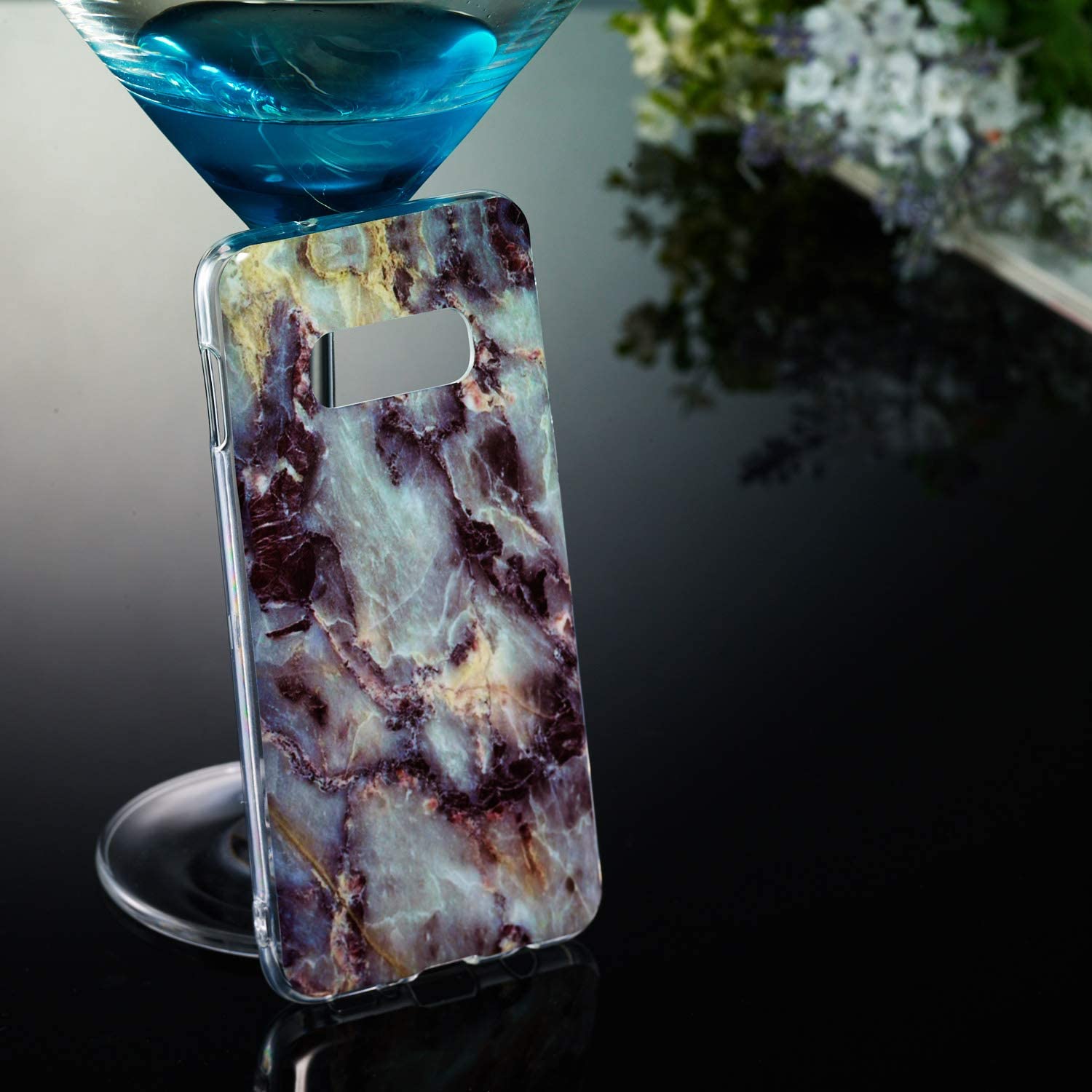 Amocase Marble Case with 2 in 1 Stylus for Samsung Galaxy S10E,Glossy Soft Rubber Silicone TPU Shock