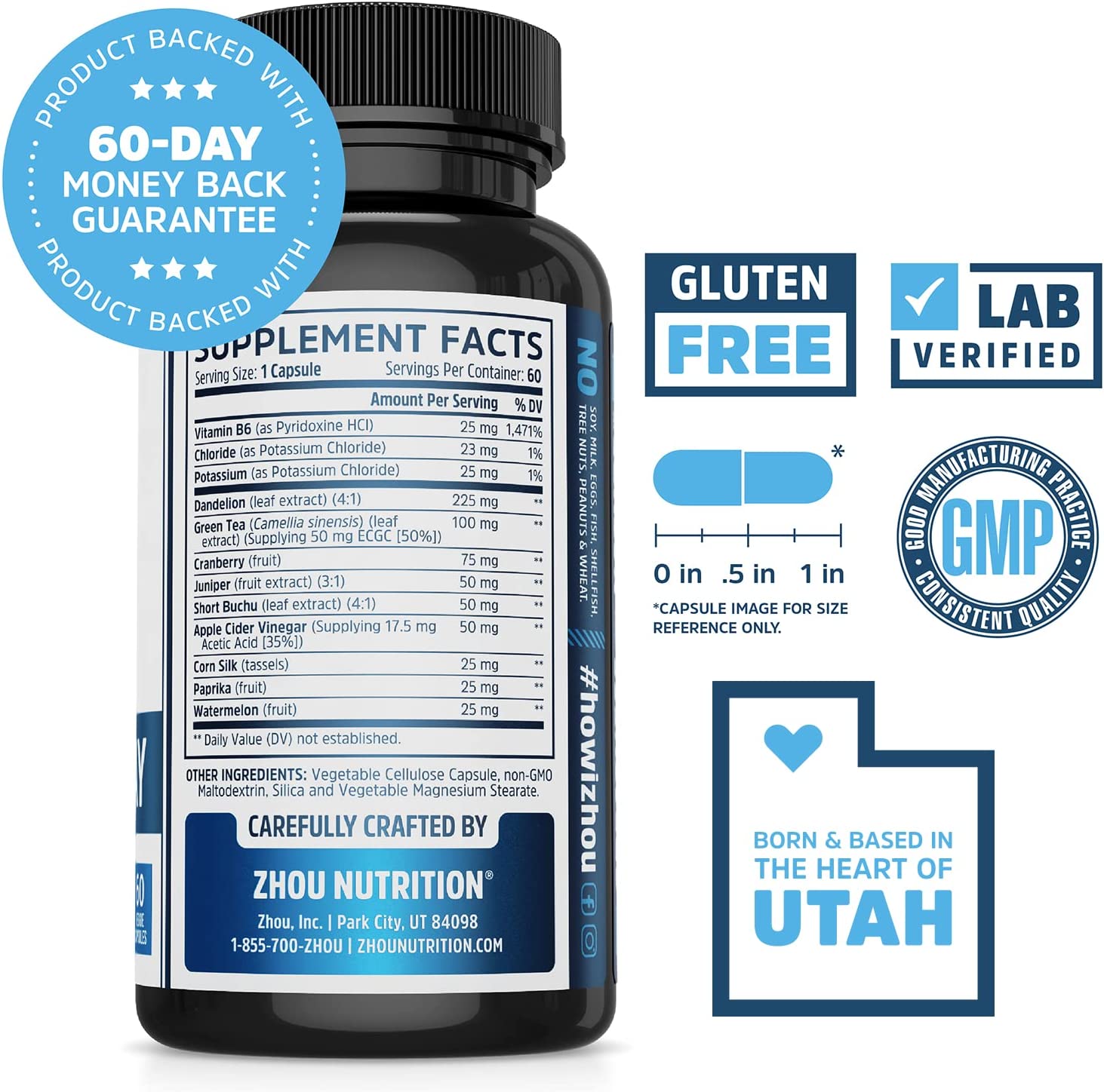 Zhou Water Away Herbal Formula for Healthy Fluid Balance | with Dandelion, Potassium, Green Tea & Mo