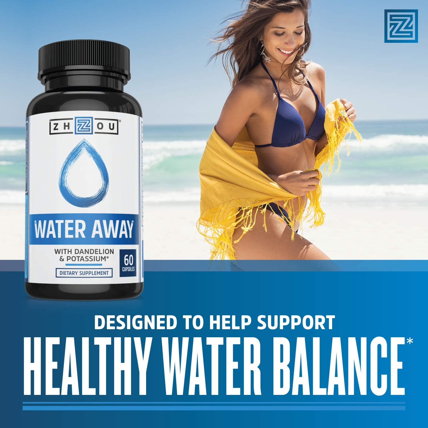 Zhou Water Away Herbal Formula for Healthy Fluid Balance | with Dandelion, Potassium, Green Tea & Mo