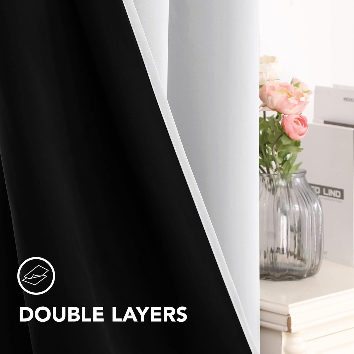 Deconovo 100% Blackout Curtains, Pure White, Total Light Blocking Curtain 108 Inch Length with Liner