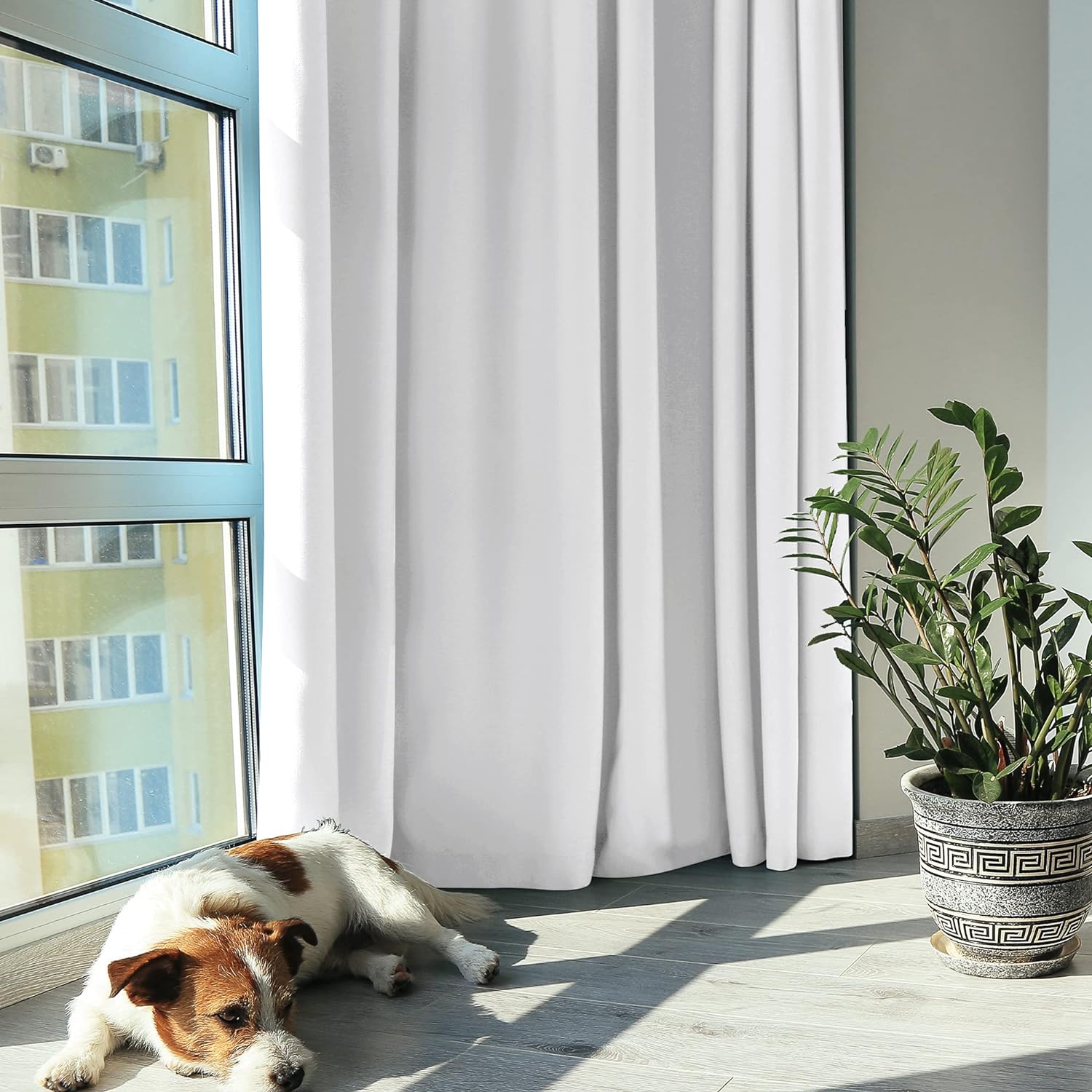 Deconovo 100% Blackout Curtains, Pure White, Total Light Blocking Curtain 108 Inch Length with Liner