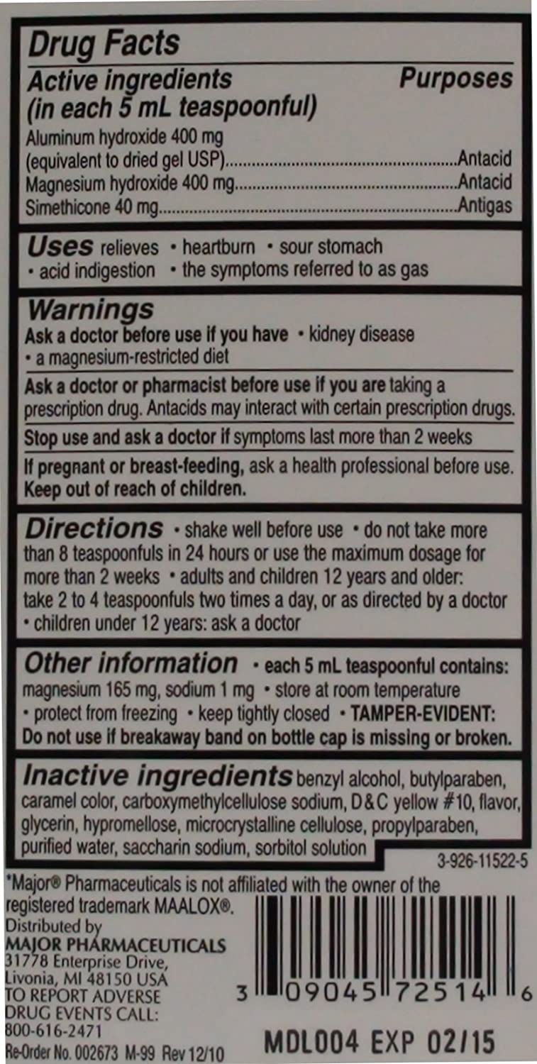 Mintox Maximum Strength Antacid Anti-Gas Liquid Generic for Maalox Max Lemon Flavor 12 oz Bottle