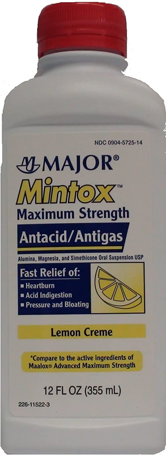 Mintox Maximum Strength Antacid Anti-Gas Liquid Generic for Maalox Max Lemon Flavor 12 oz Bottle