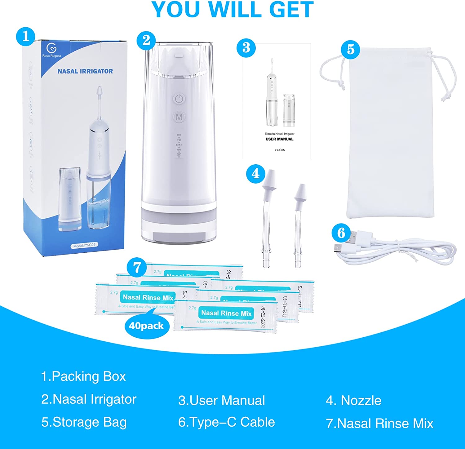 Nasal Sinus Irrigation System, Nose Wash Cleaner 4 Pressure Rinse Nasal Irrigation for Adult & Kid w