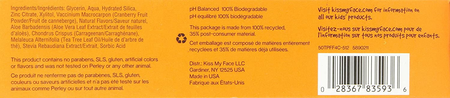 Kiss My Face Kids Berry Smart Gel Toothpaste - SLS and Fluoride Free - Removes Plaque And Prevents T
