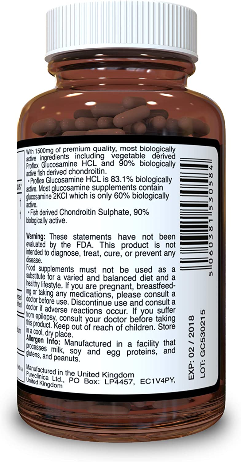 Pureclinica High Strength 1500mg Glucosamine HCL & Chondroitin x 180