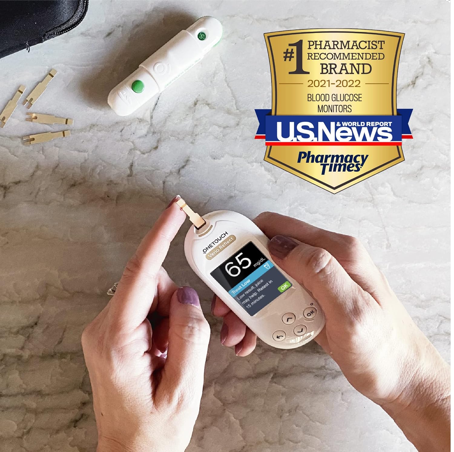 OneTouch Verio Reflect Blood Glucose Meter | Glucose Monitor For Blood Sugar Test Kit | Includes Blo