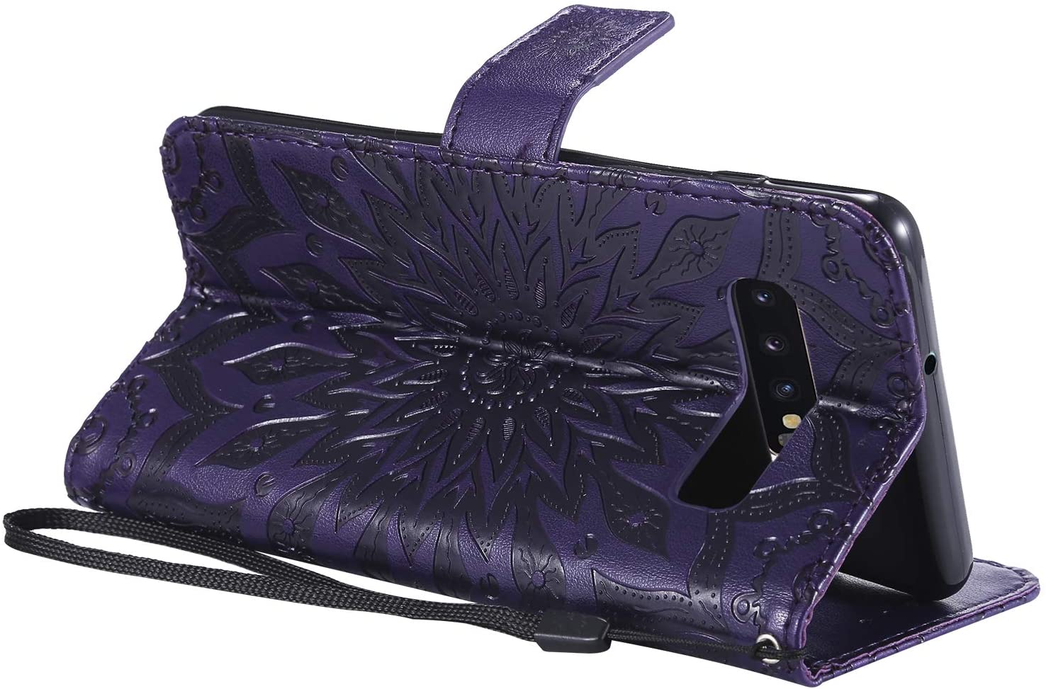 Cfrau Kickstand Wallet Case with Black Stylus for Samsung Galaxy S10 Plus,Retro Mandala Sunflower PU