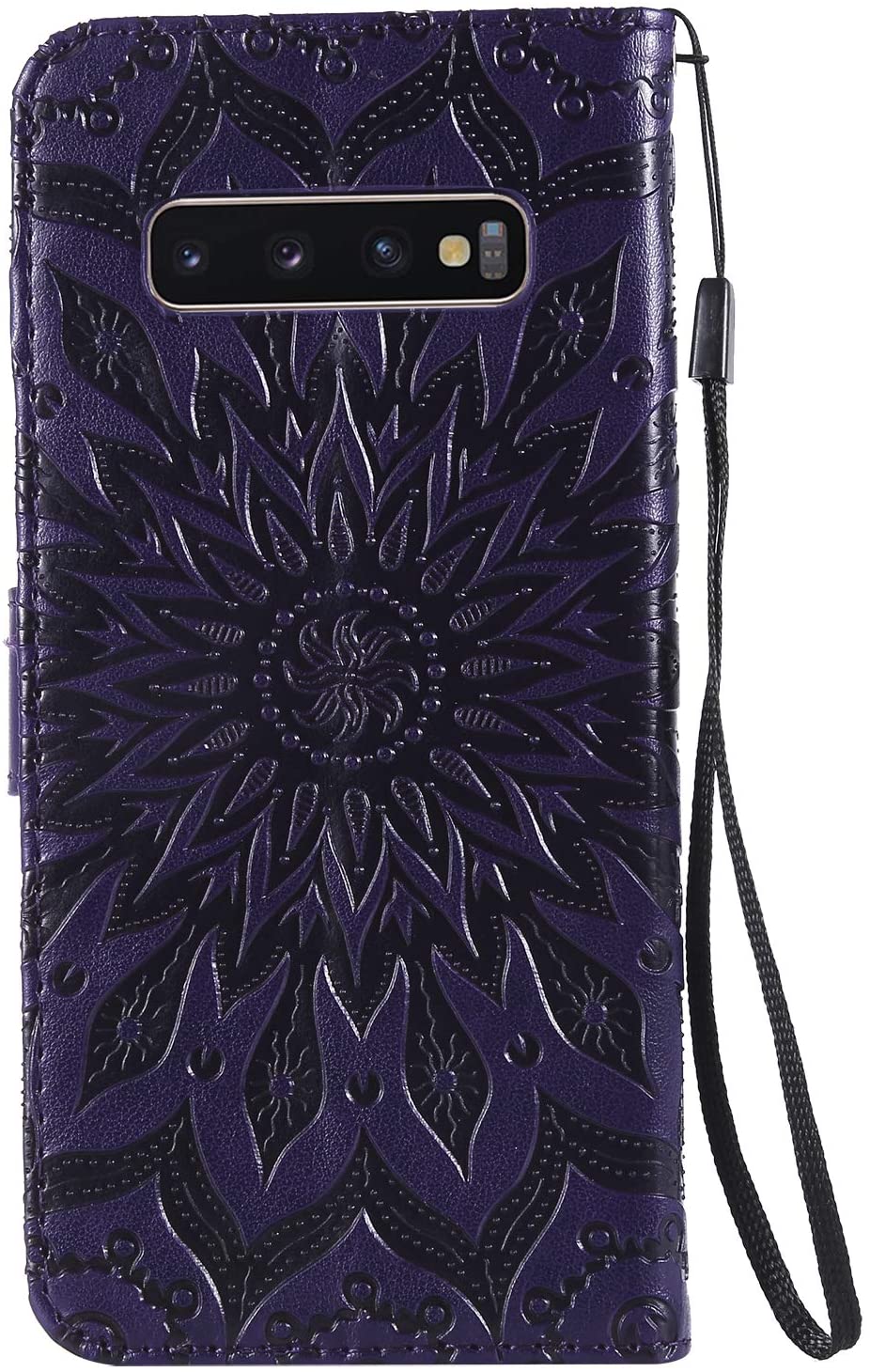 Cfrau Kickstand Wallet Case with Black Stylus for Samsung Galaxy S10 Plus,Retro Mandala Sunflower PU