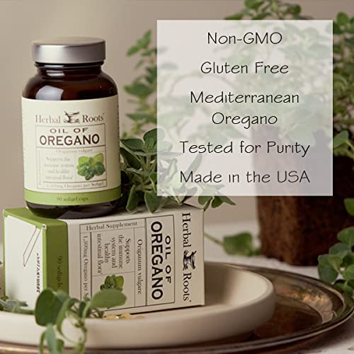 Herbal Roots Oil of Oregano - Made from Mediterranean Oregano Oil - 90 Easy to Swallow Softgel Capsu