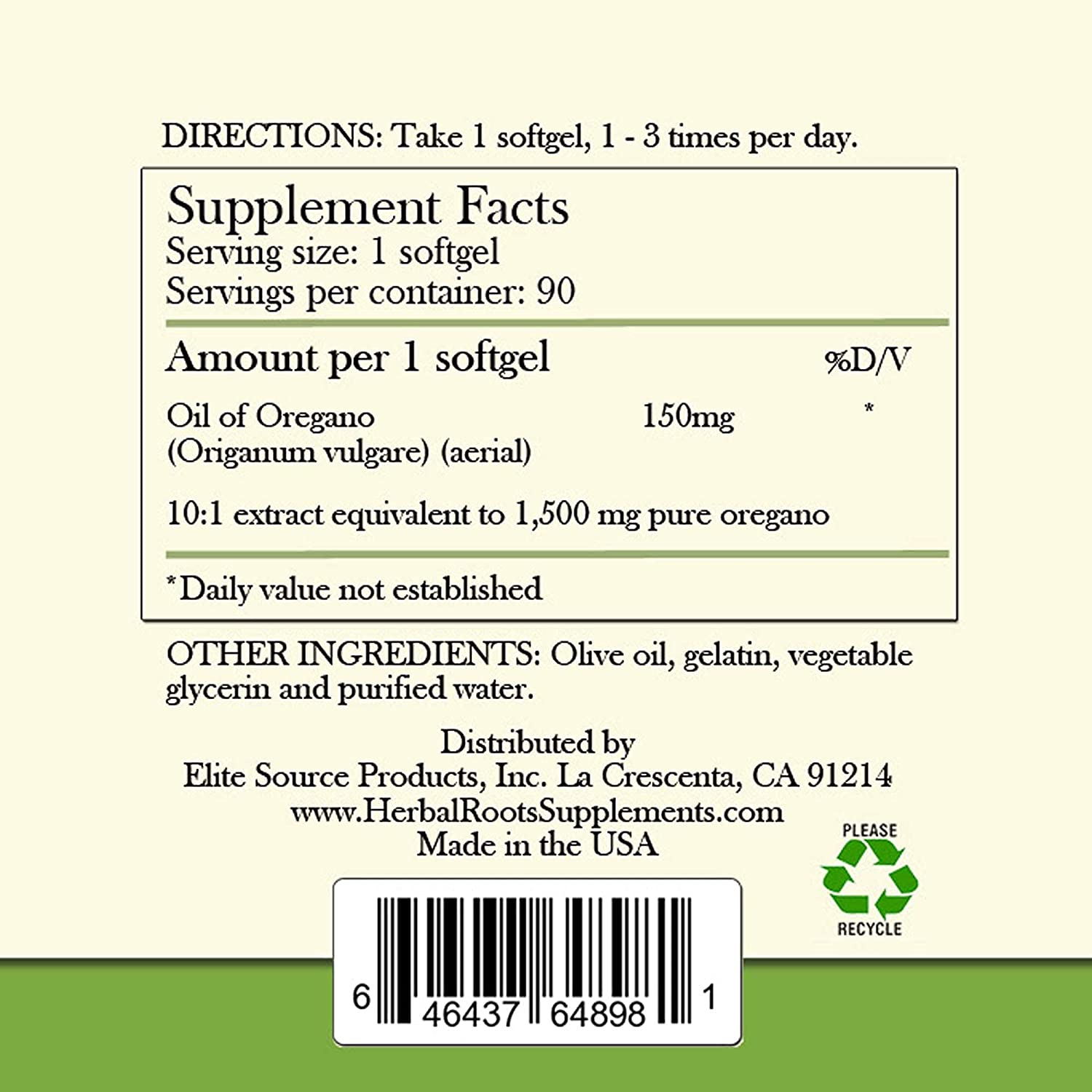 Herbal Roots Oil of Oregano - Made from Mediterranean Oregano Oil - 90 Easy to Swallow Softgel Capsu