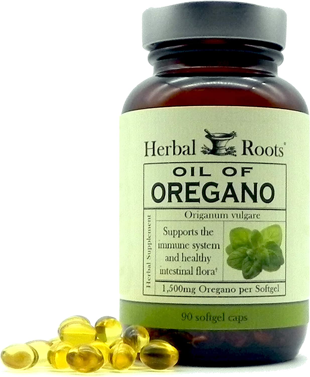 Herbal Roots Oil of Oregano - Made from Mediterranean Oregano Oil - 90 Easy to Swallow Softgel Capsu