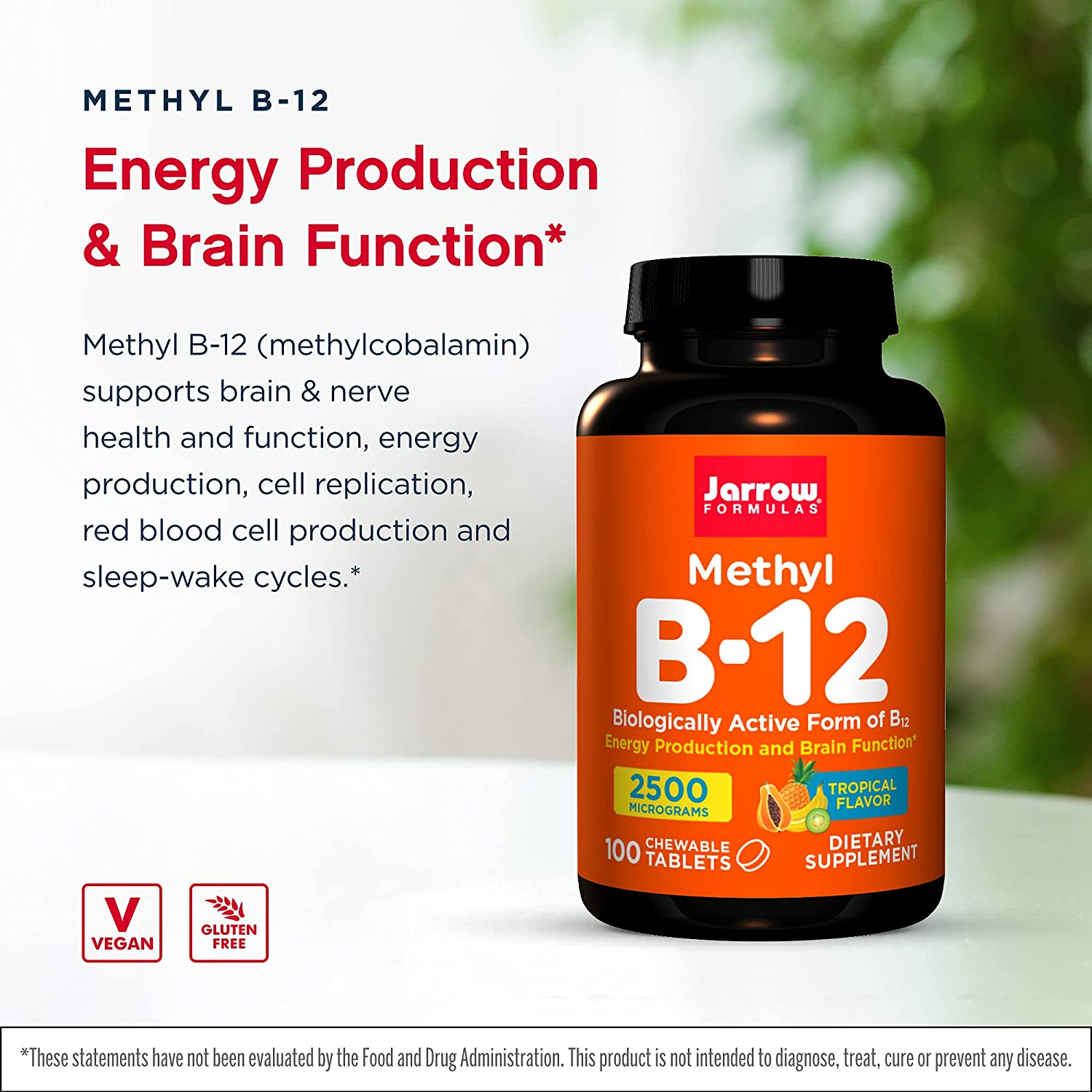 Jarrow Formulas Methyl B-12 2500 mcg - 100 Chewable Tablets, Tropical - Bioactive Vitamin B12 - Supp